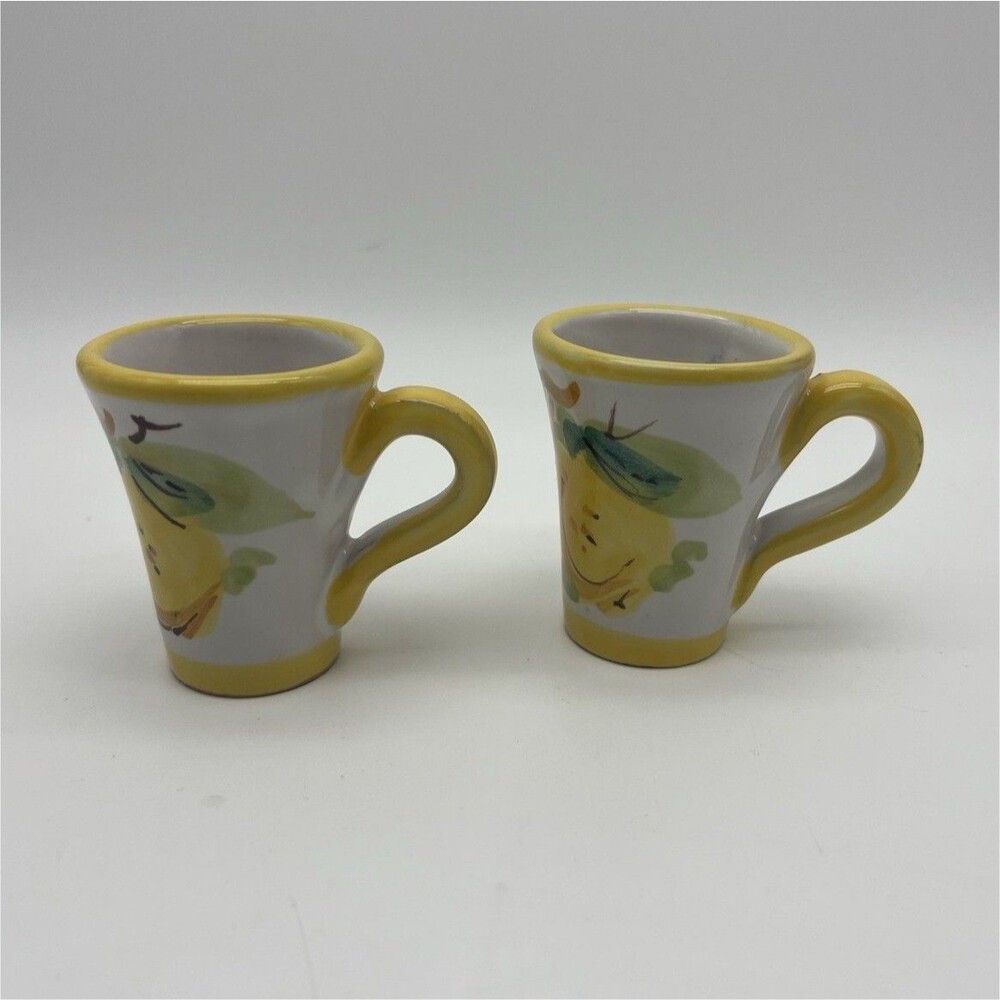 Ravello Hand Painted Ceramic Shot Mug/Glasses Fruit Yellow Set of 2 2.5in